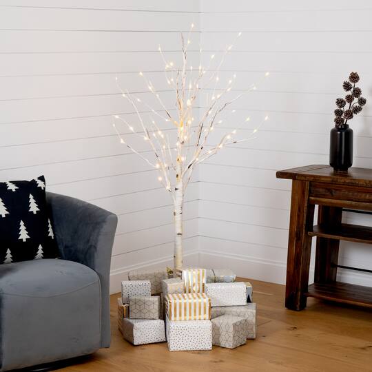 5ft. Pre-Lit Birch Artificial Christmas Tree, Warm White LED Lights